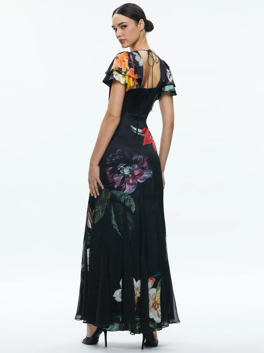 ALICE+OLIVIA FARA DEEP V-NECK FLUTTER SLEEVE MAXI DRESS 24123 - Image 3