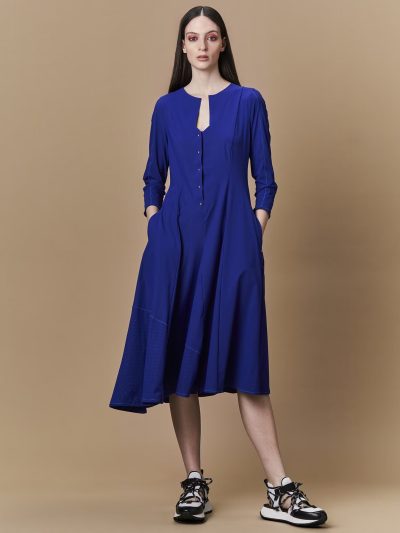 HIGH Fit and flare purple-blue dress with mini-studs in front 24032