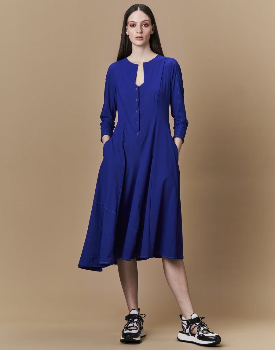 HIGH Fit and flare purple-blue dress with mini-studs in front 24032