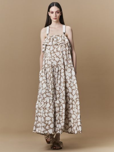 HIGH Full skirted dress with salopettes-style straps 24031