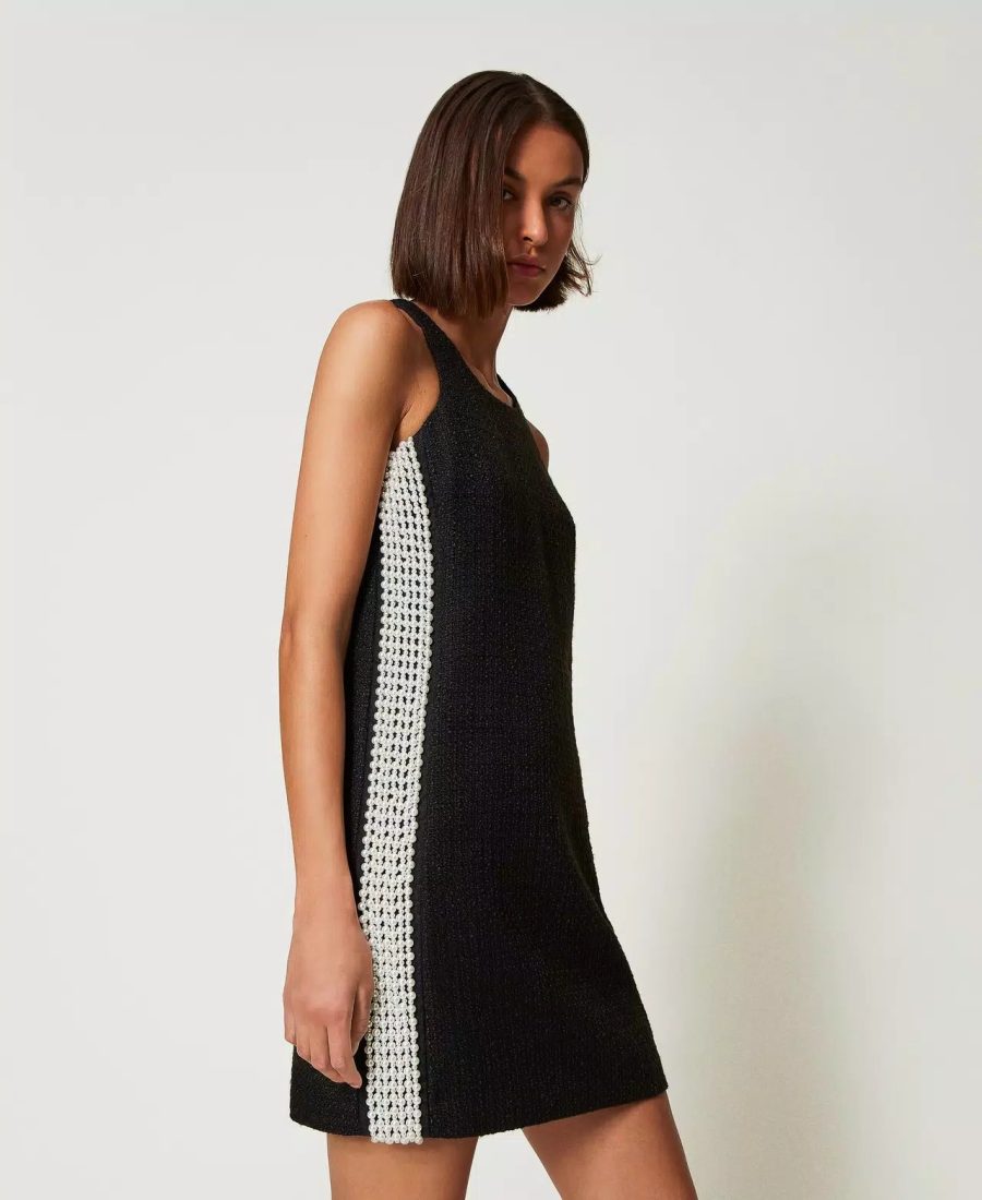 TWINSET Short mat-effect texture dress with pearls 25027 - Image 3