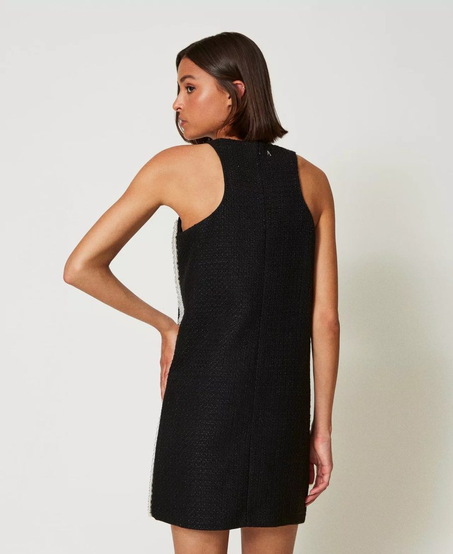 TWINSET Short mat-effect texture dress with pearls 25027 - Image 4