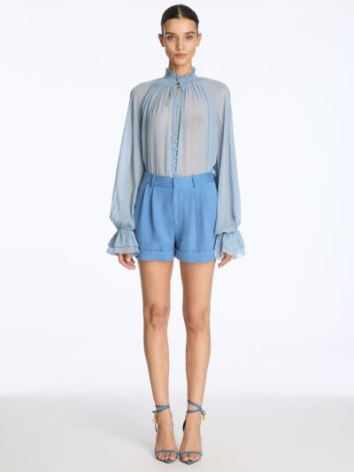ALICE+OLIVIA OXFORD BLUE SILK BLOUSE 26171