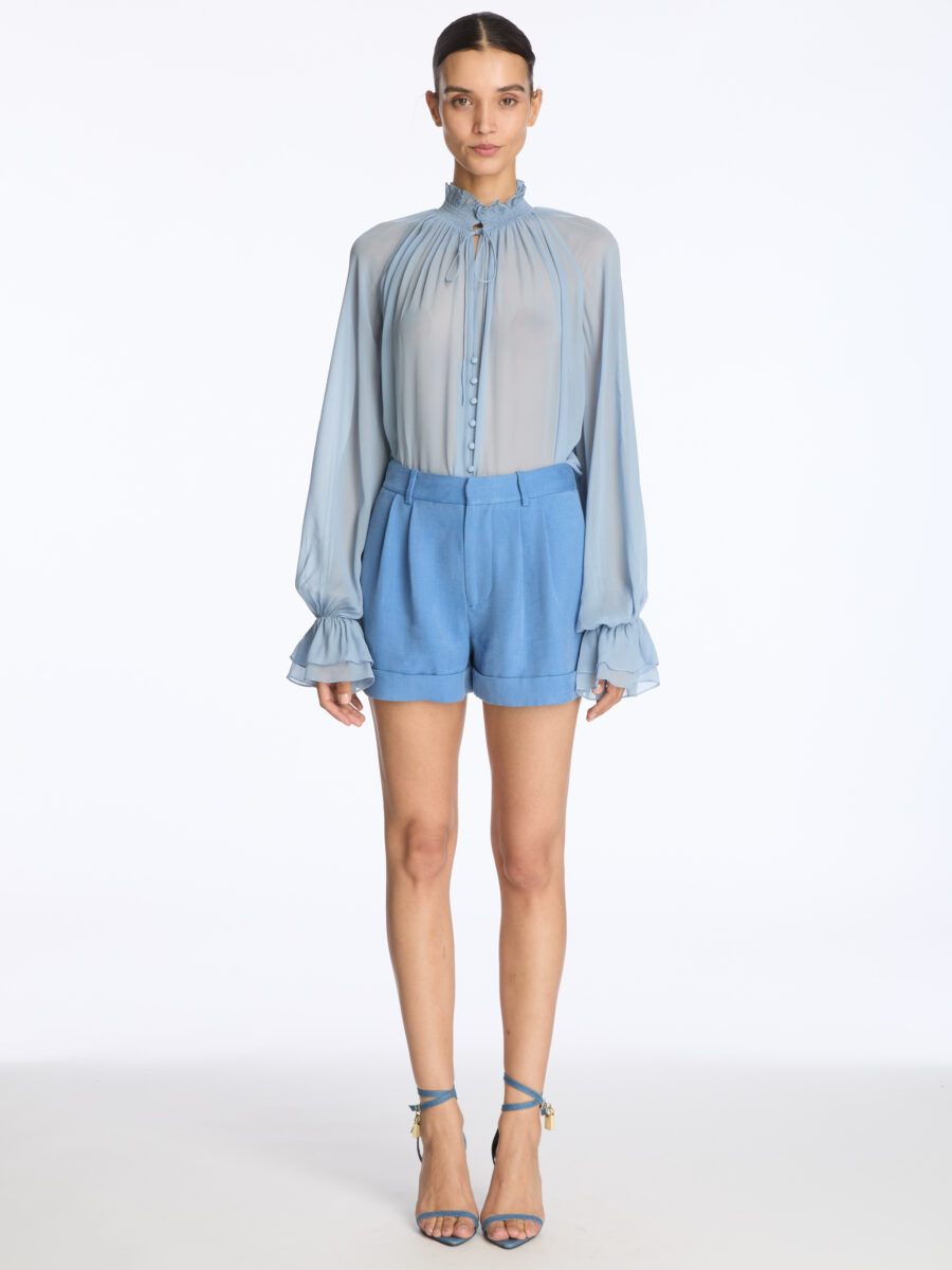 ALICE+OLIVIA OXFORD BLUE SILK BLOUSE 26171