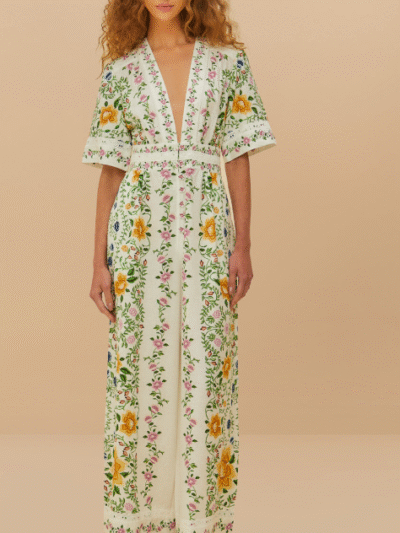FARM RIO off-white folk floral lenzing™ ecovero™ euroflax™ jumpsuit