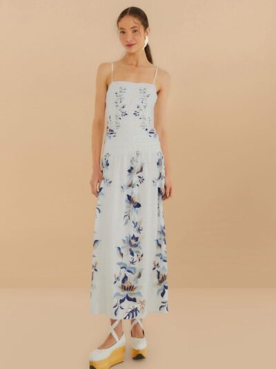 FARM RIO off-white mystic blue lotus dreamscape lenzing™ ecovero™ euroflax™ midi dress