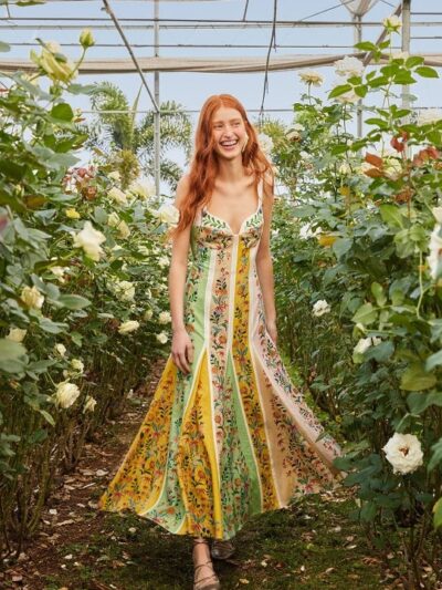 FARM RIO multicolor delicate floral stripes lenzing™ ecovero™ euroflax™ maxi dress