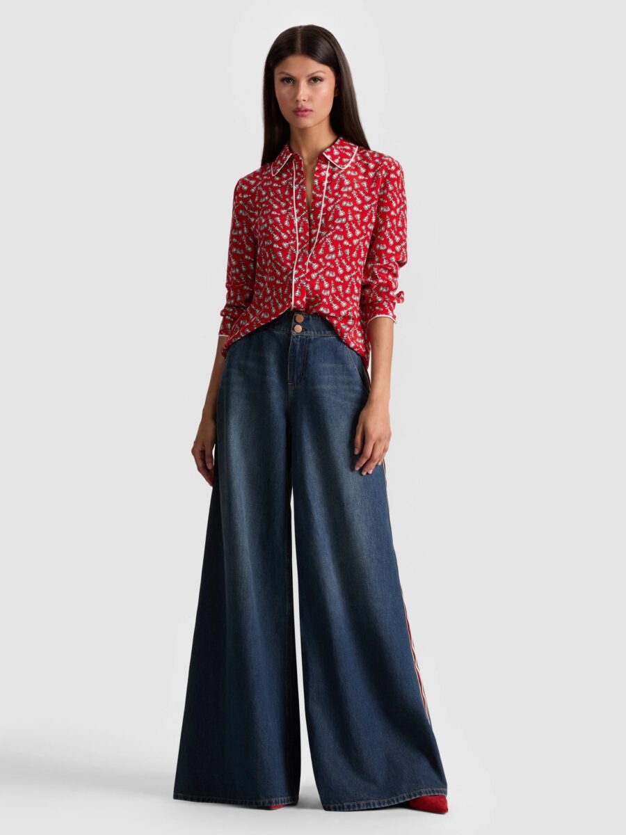 ALICE+OLIVIA WILLA SILK BLOUSE WITH PIPING 26173 - Image 2