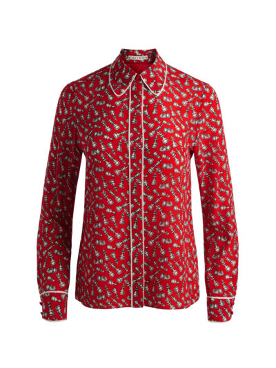 ALICE+OLIVIA WILLA SILK BLOUSE WITH PIPING 26173