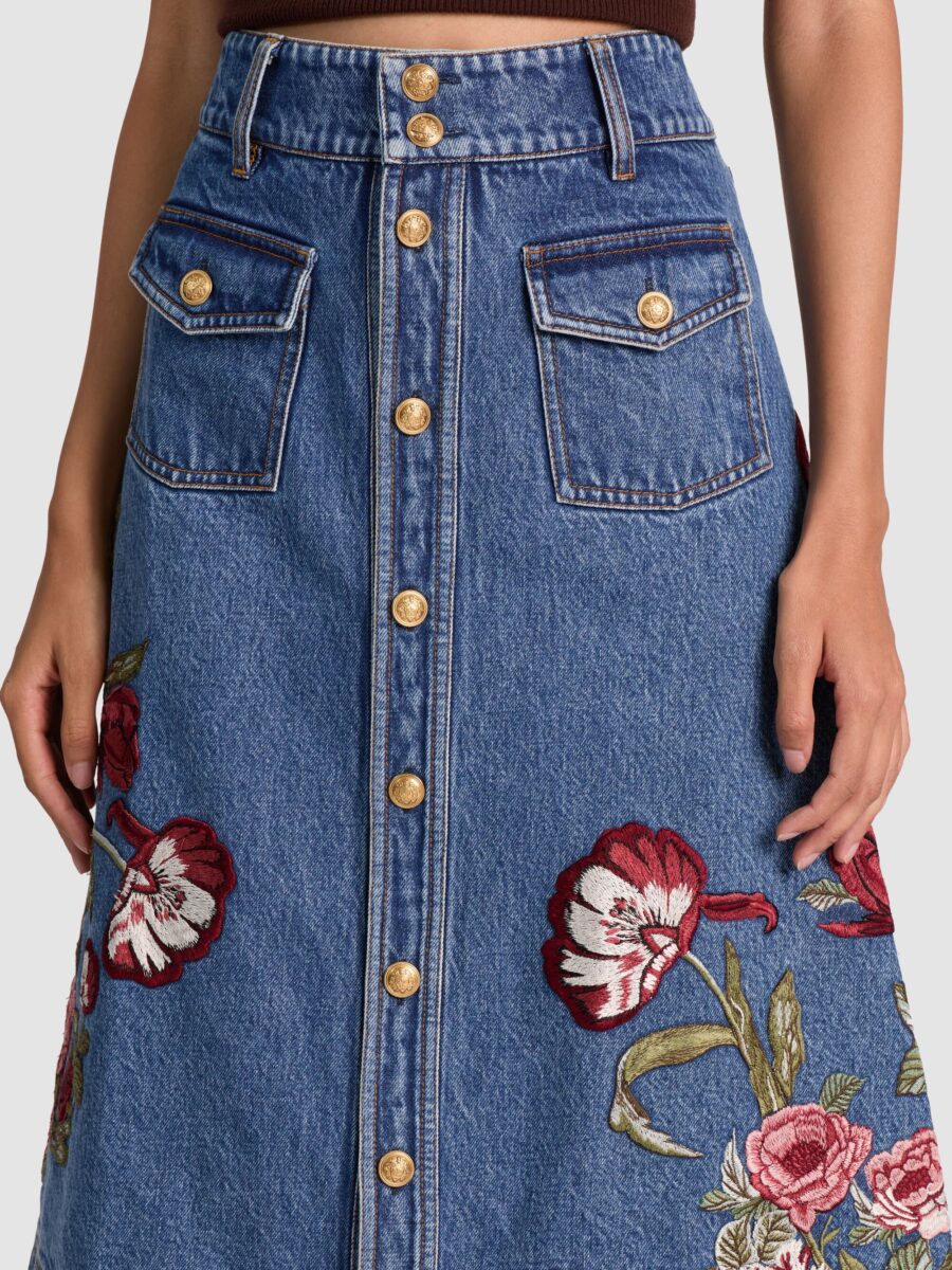 ALICE+OLIVIA DAHLIA EMBROIDERED DENIM SKIRT 26177 - Image 4
