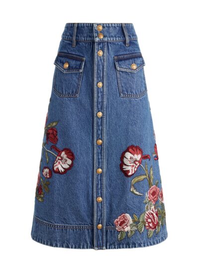 ALICE+OLIVIA DAHLIA EMBROIDERED DENIM SKIRT 26177