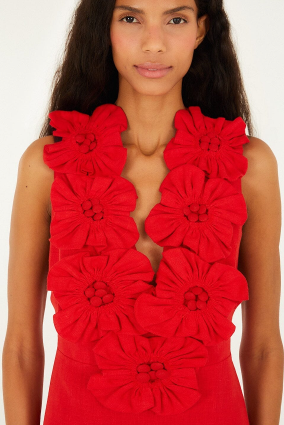 FARM RIO red 3d flower euroflax premium linen maxi dress - Image 2