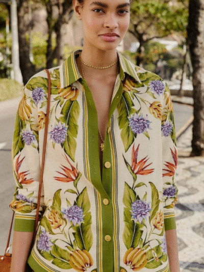 FARM RIO sand tropical scarf lenzing ecovero euroflax shirt