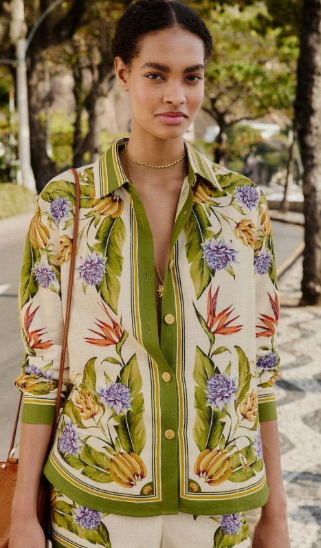 FARM RIO sand tropical scarf lenzing ecovero euroflax shirt