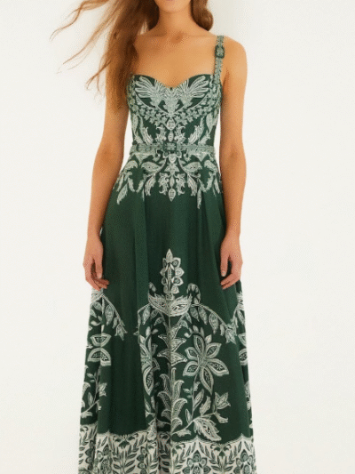 FARM RIO dark green miranda buckles maxi dress